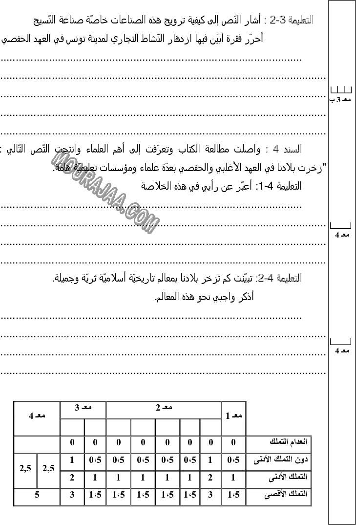 امتحان تاريخ سنة خامسة ثلاثي الثالث 