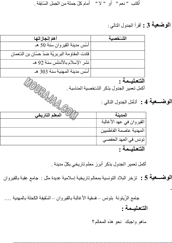 امتحان تاريخ سنة خامسة ثلاثي الثالث 