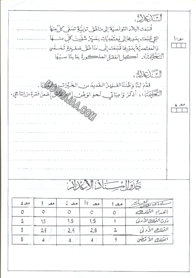 امتحان تربية اسلامية سنة خامسة ثلاثي الثالث 