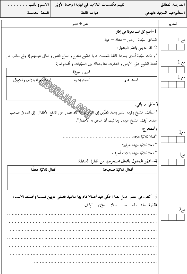 قواعد اللّغة-السنة الخامسة-الثلاثي الأول-1