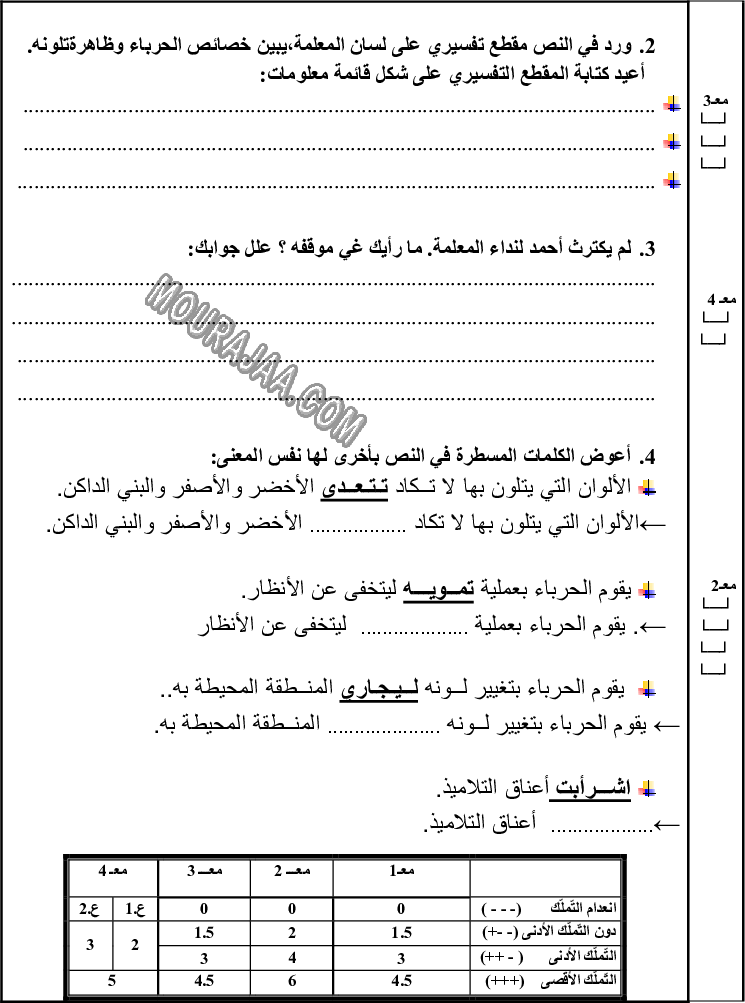 امتحان قراءة سنة خامسة ثلاثي الثالث 