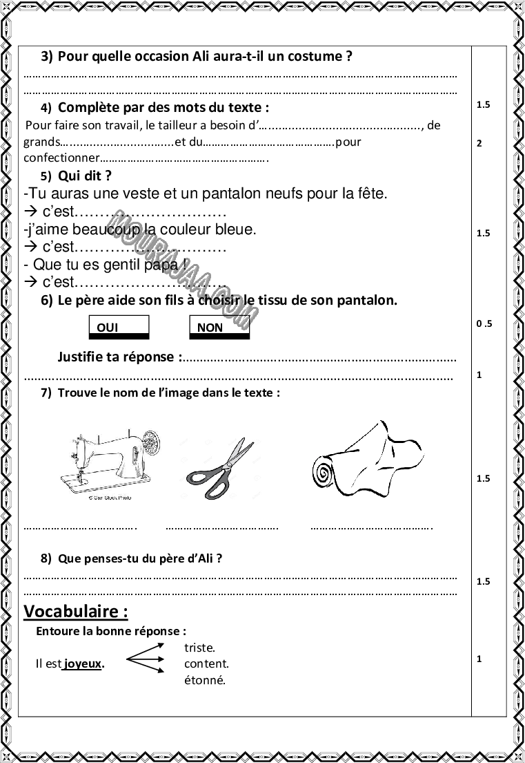 epreuve lecture 5eme année 1tr module metier 2022-15