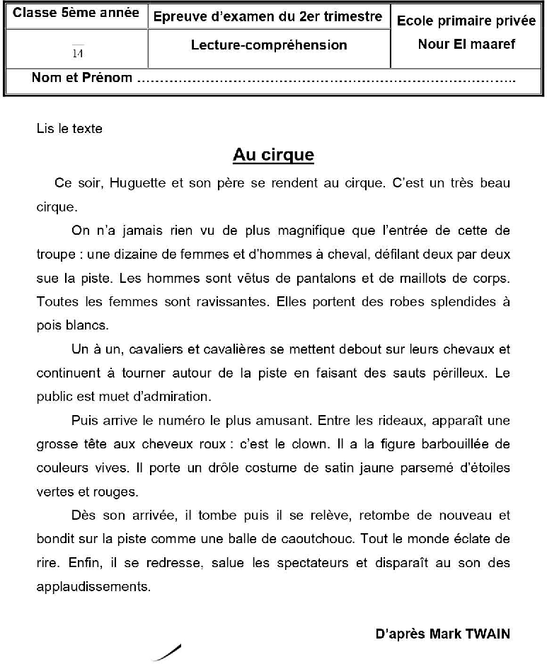 epreuve lecture comprehension cinquieme annee 2tr 22 (2)