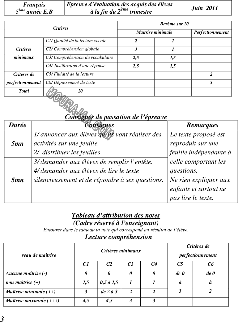 lecture compréhension 3èT 5e