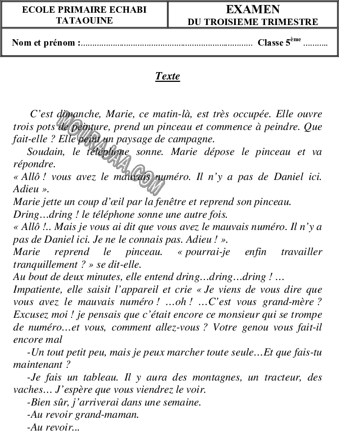 epreuve francais 5eme anne 3tr 200
