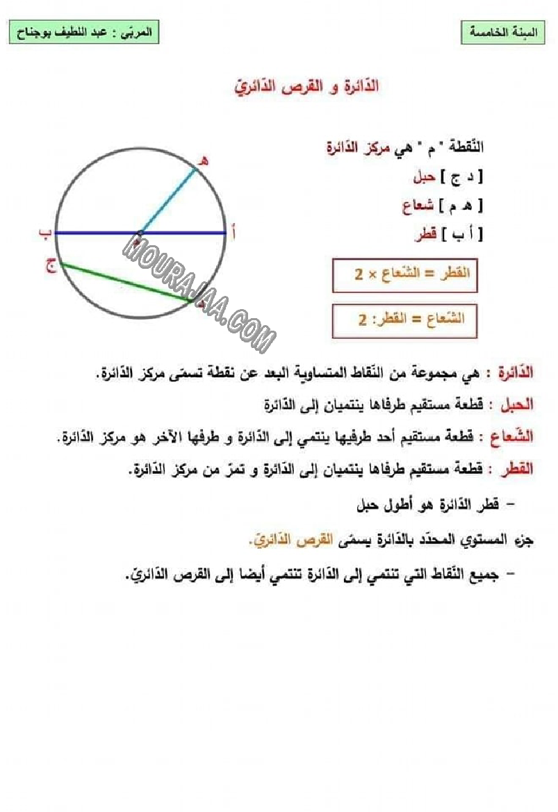 امتحان رياضيات سنة خامسة ثلاثي الاول مع الاصلاح 2022-3