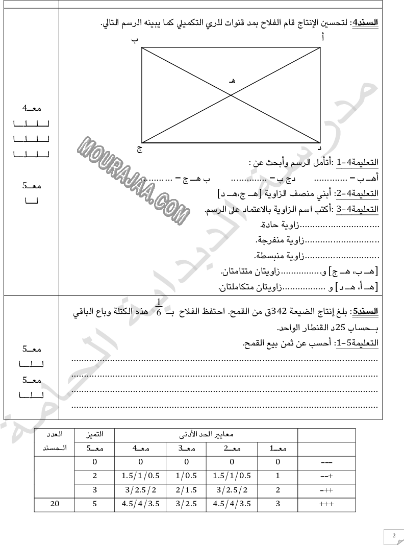 امتحان رياضيات سنة خامسة ثلاثي الثالث 