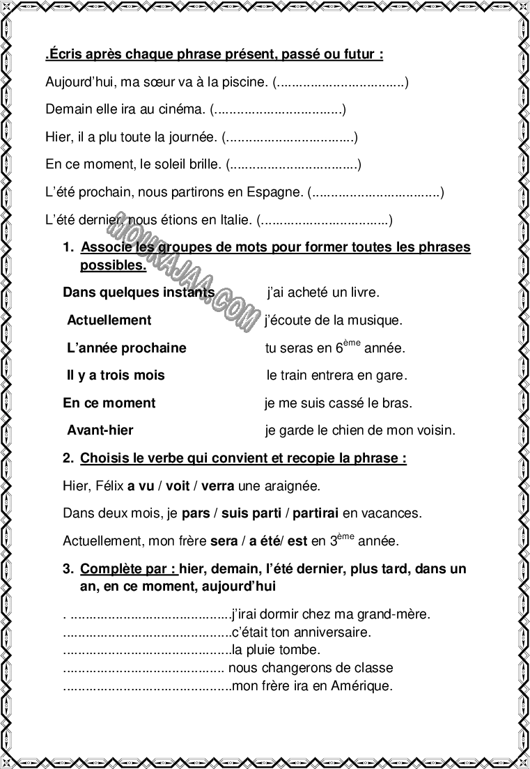 excercice sur present passe futur 2022