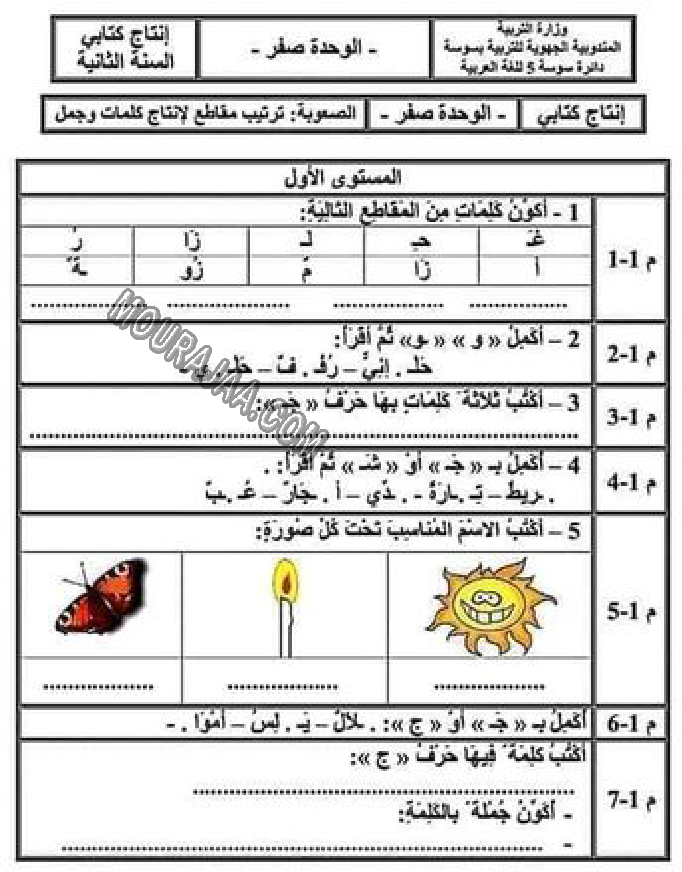 تقييم الوحدة صفر ترتيب المقاطع