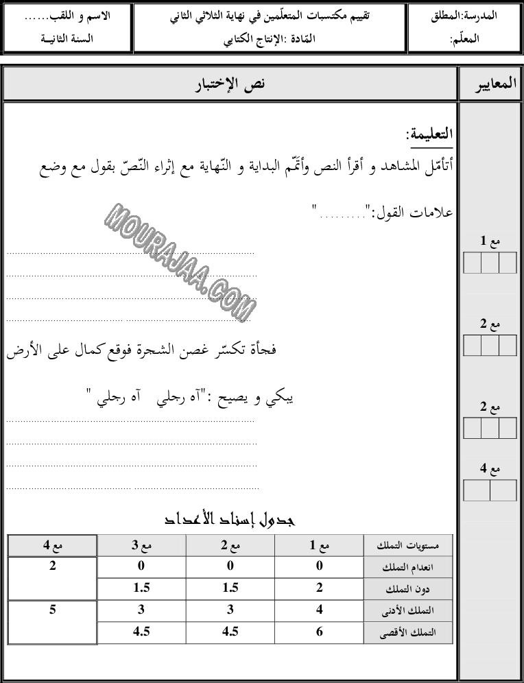 انتاج كتابي ثلاثي ثاني
