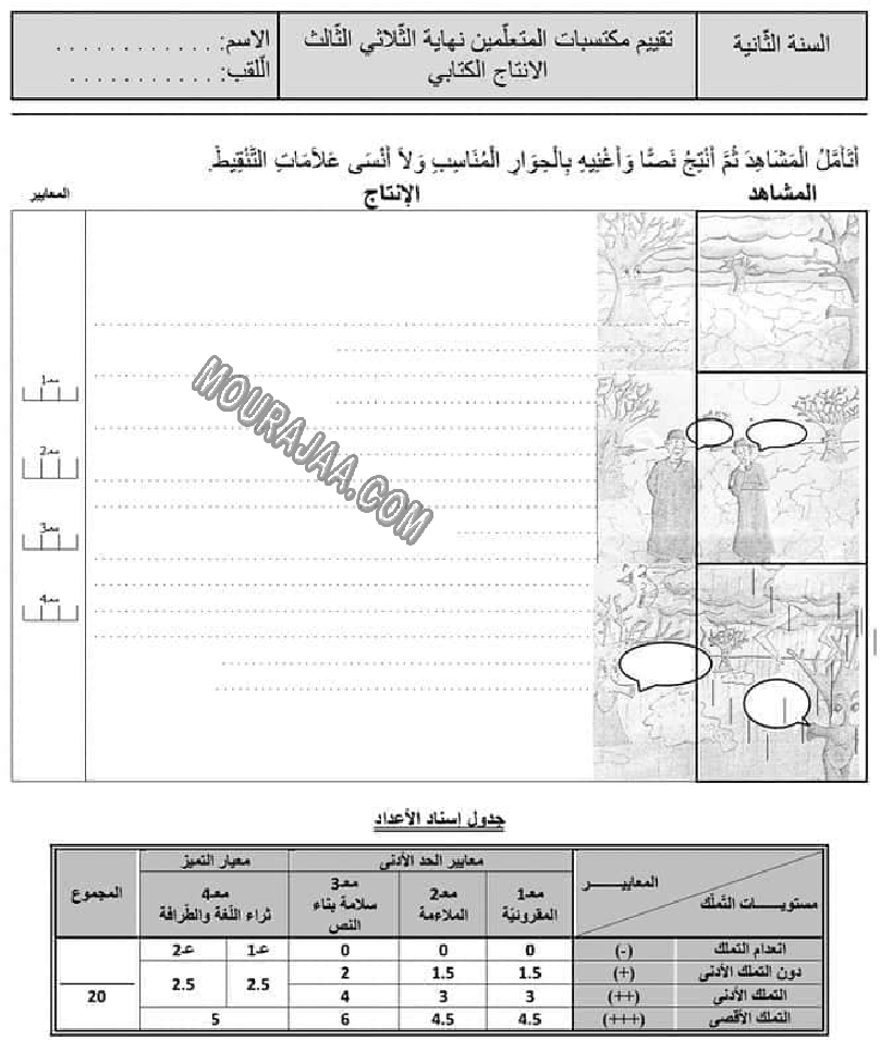 امتحان انتاج كتابي سنة ثانية الثلاثي الثالث 
