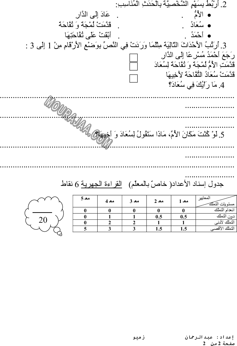 امتحان قراءة سنة ثانية ثلاثي الثالث 