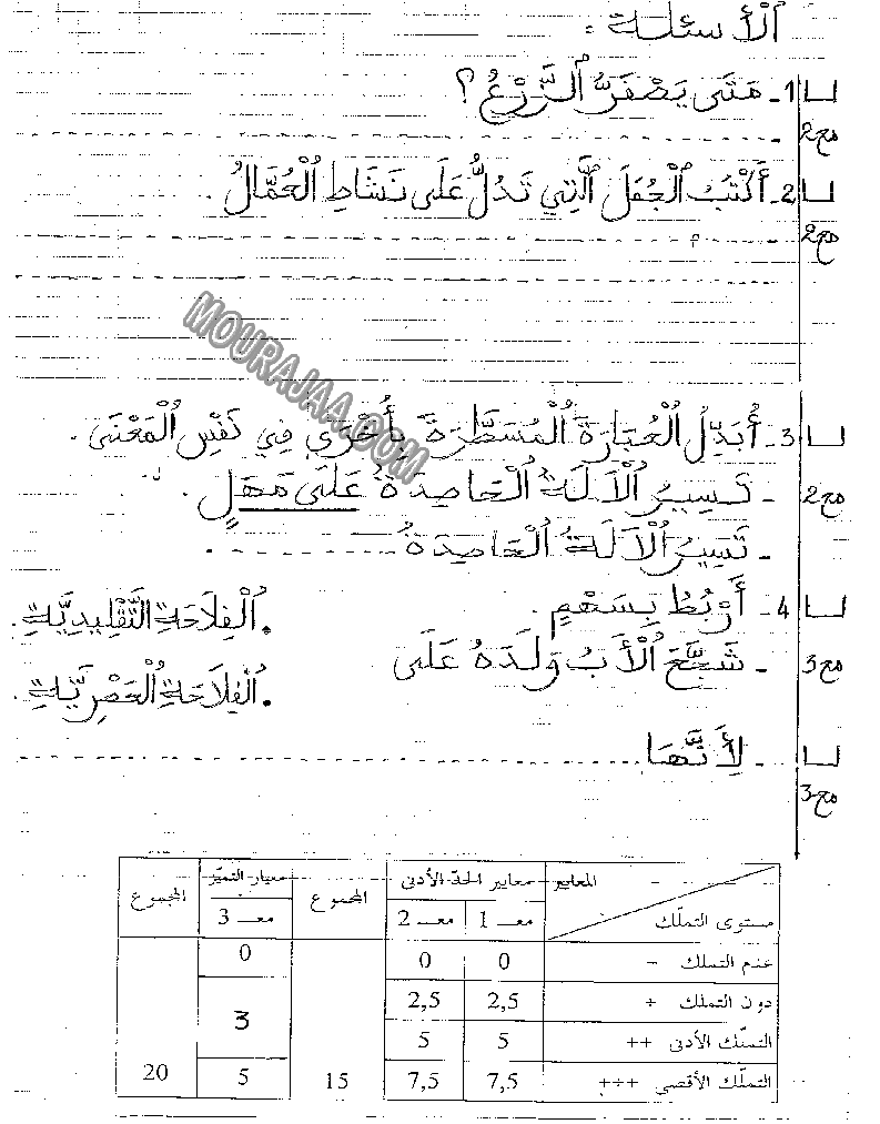 امتحان قراءة سنة ثانية ثلاثي الثالث 