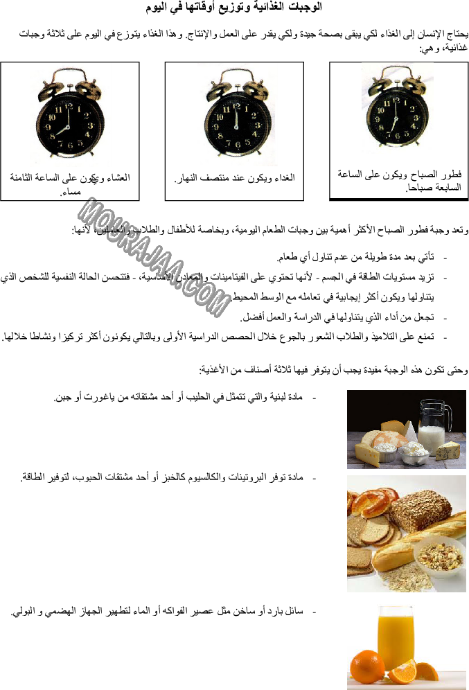 الوجبات الغذائية وتوزيع أوقاتها في اليوم