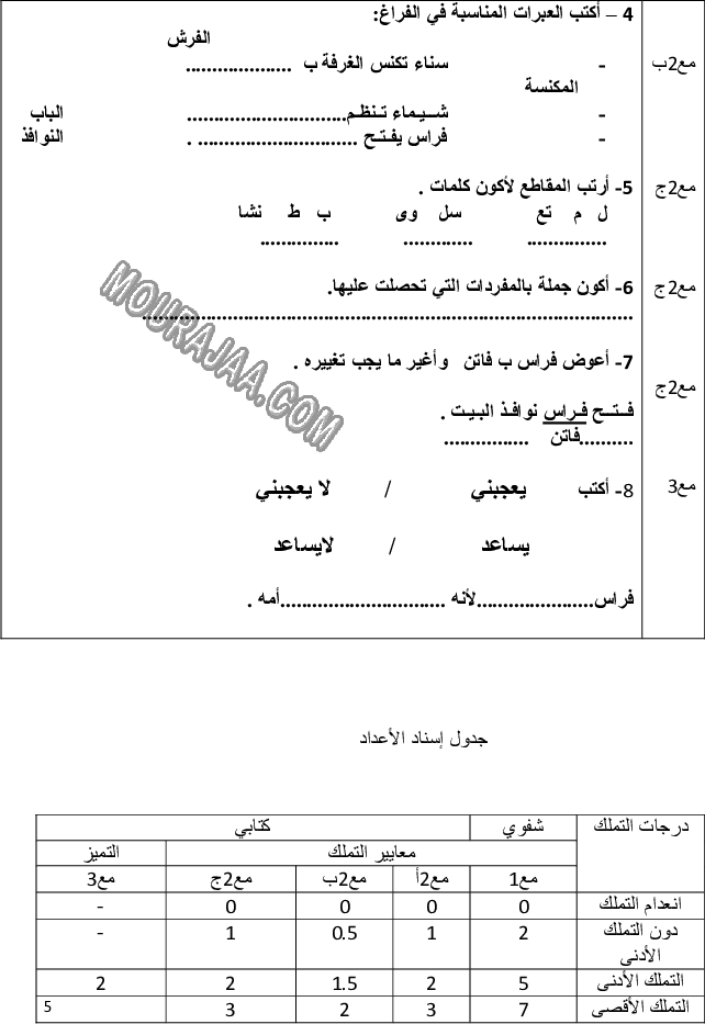 امتحان انتاج كتابي سنة اولى ثلاثي الثالث 