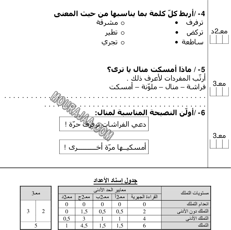 امتحانات سنة أولى ابتدائي قراءة الثلاثي الثاني448