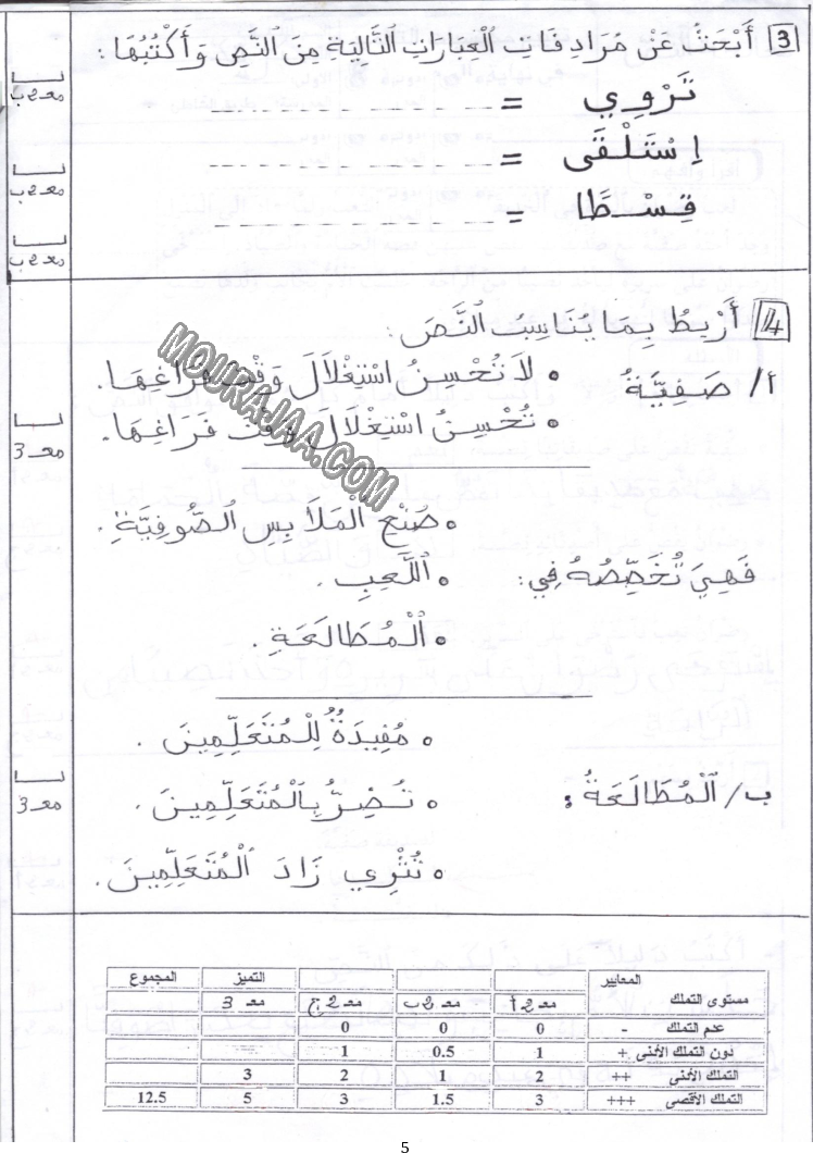 امتحان قراءة سنة اولى ثلاثي الثالث 