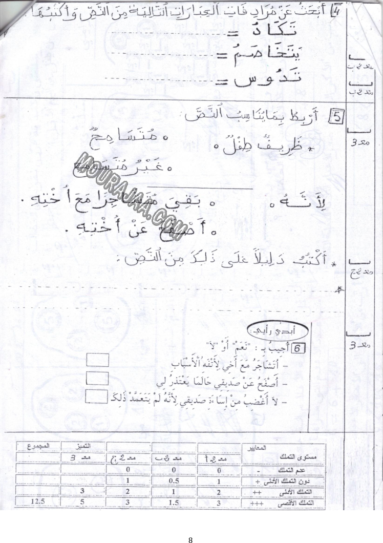 امتحان قراءة سنة اولى ثلاثي الثالث 