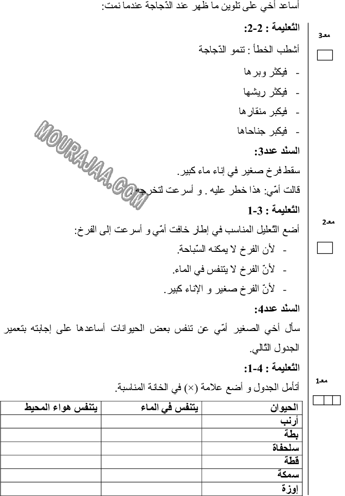 امتحان ايقاظ علمي سنة اولى ثلاثي الثالث 