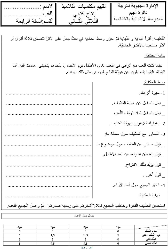 امتحان انتاج كتابي السنة الرابعة اثلاثي الثاني8