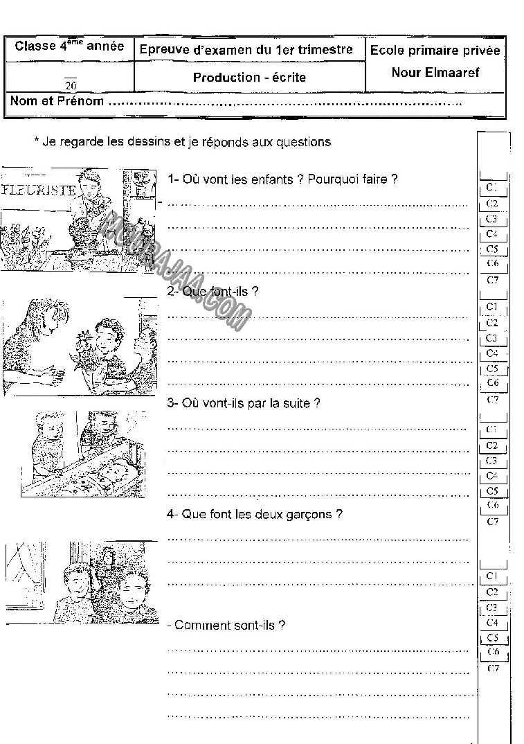 Production écrite-السنة الرابعة,-الثلاثي الأول-1