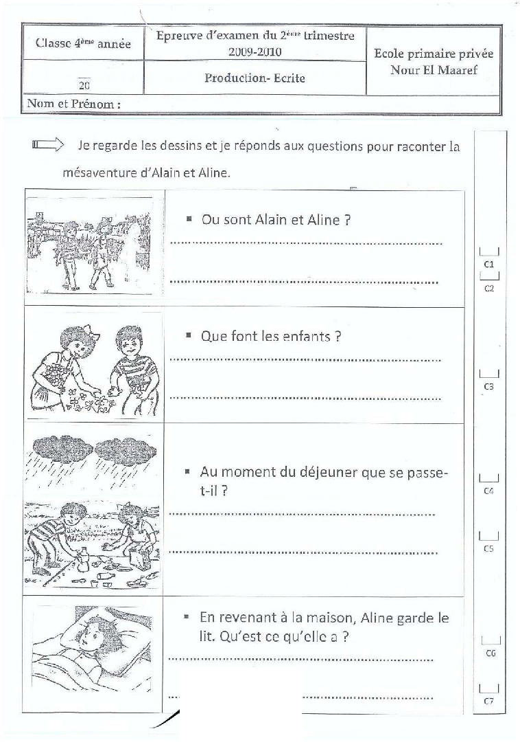 epreuve production ecrite quatrieme anne 2tr22