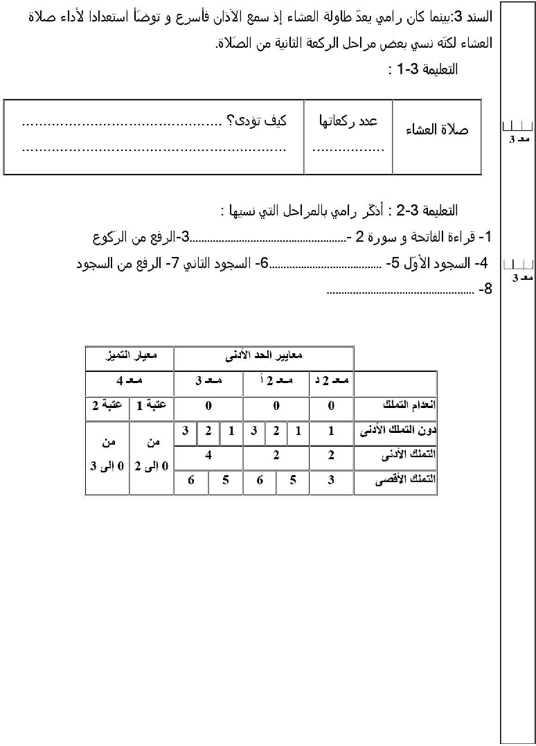 امتحان تربية اسلامية سنة الرابعة الثلاثي الثاني1