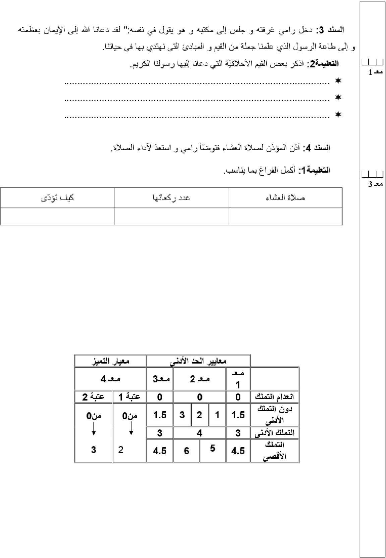 امتحان تربية اسلامية سنة الرابعة الثلاثي الثاني3