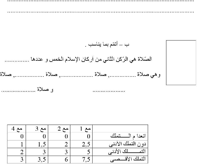 امتحان تربية اسلامية سنة الرابعة الثلاثي الثاني5
