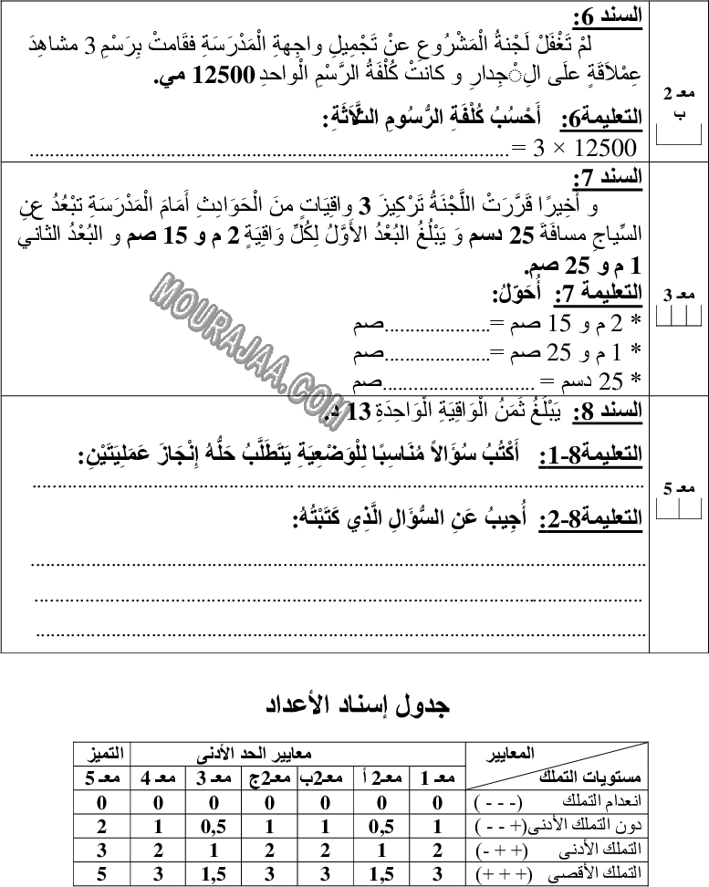 امتحان تربية اسلامية سنة رابعة ثلاثي الثالث 