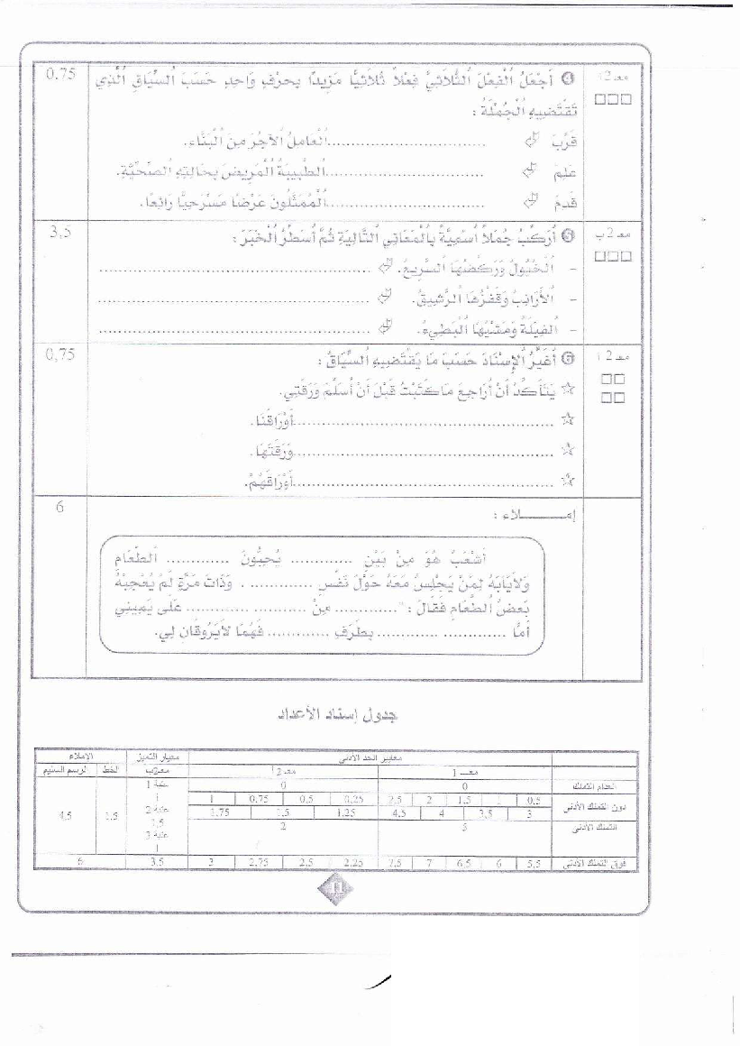 امتحان قواعد اللغة سنة الرابعة الثلاثي الثاني2