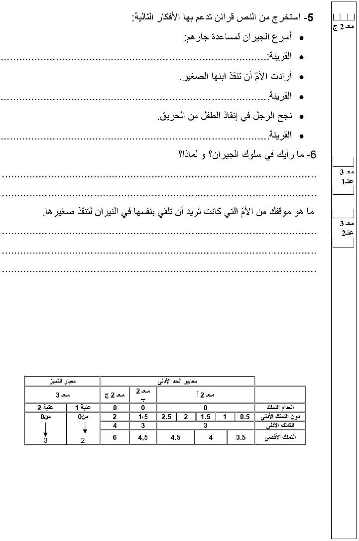 امتحان قراءة و فهم سنة الرابعة الثلاثي الثاني3