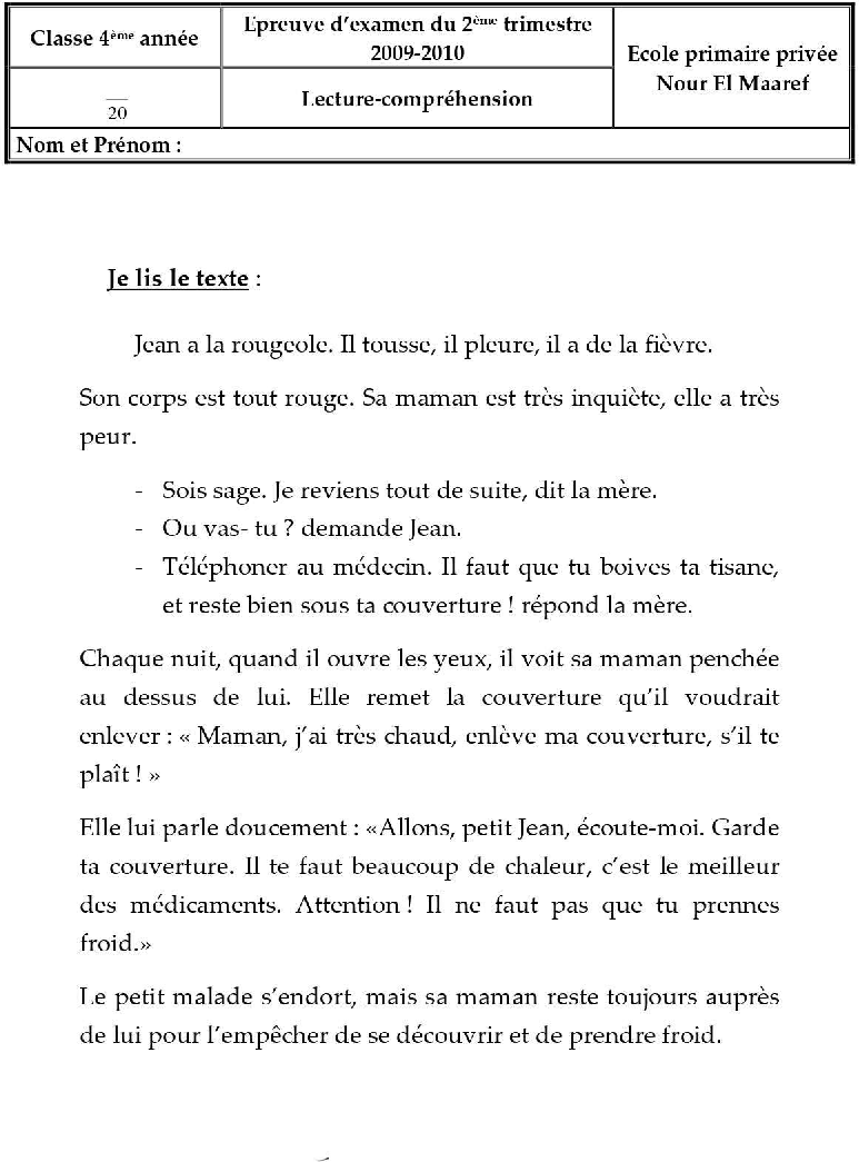 epreuve lecture comprehension quatrieme 2tr33