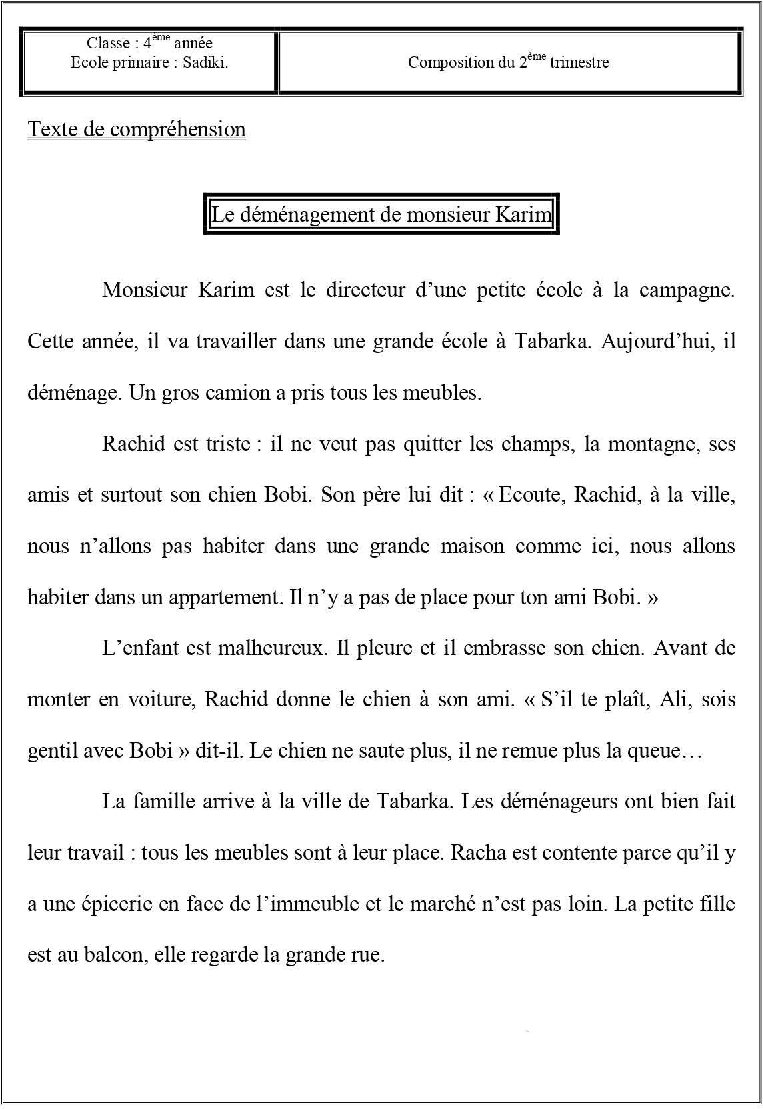 epreuve lecture comprehension quatrieme 2tr77
