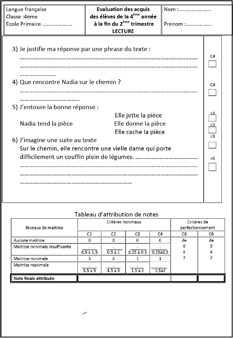 epreuve lecture comprehension quatrieme 2tr99