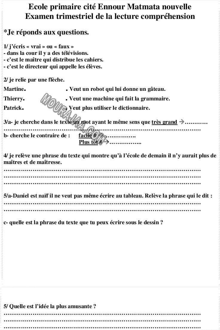 epreuve francais 4eme anne 3tr