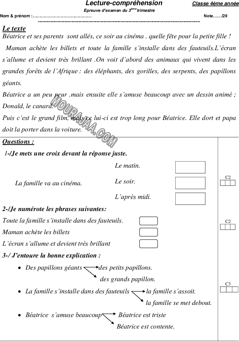 epreuve francais 4eme anne 3tr 202