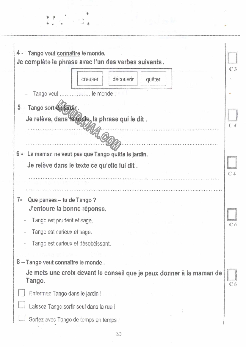 epreuve francais 4eme anne 3tr 208