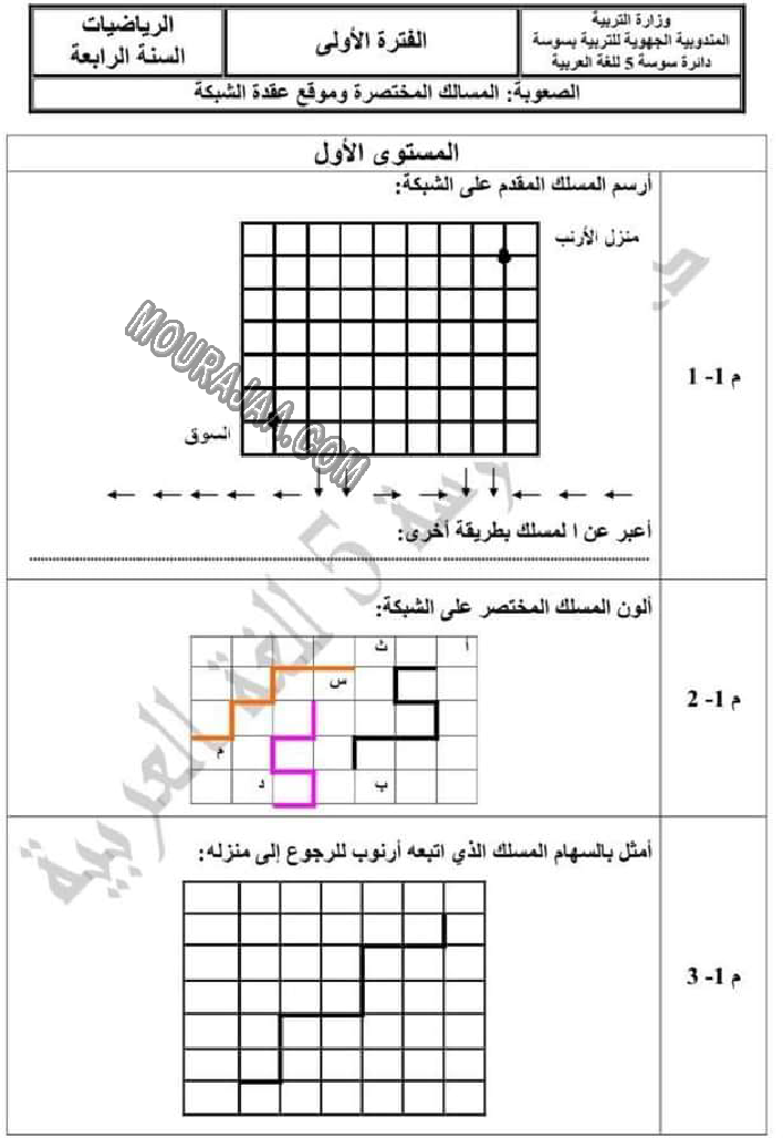 تقييم_الرياضيات_الثلاثي_الاول_الفترة_الاولى_سنة_رابعة