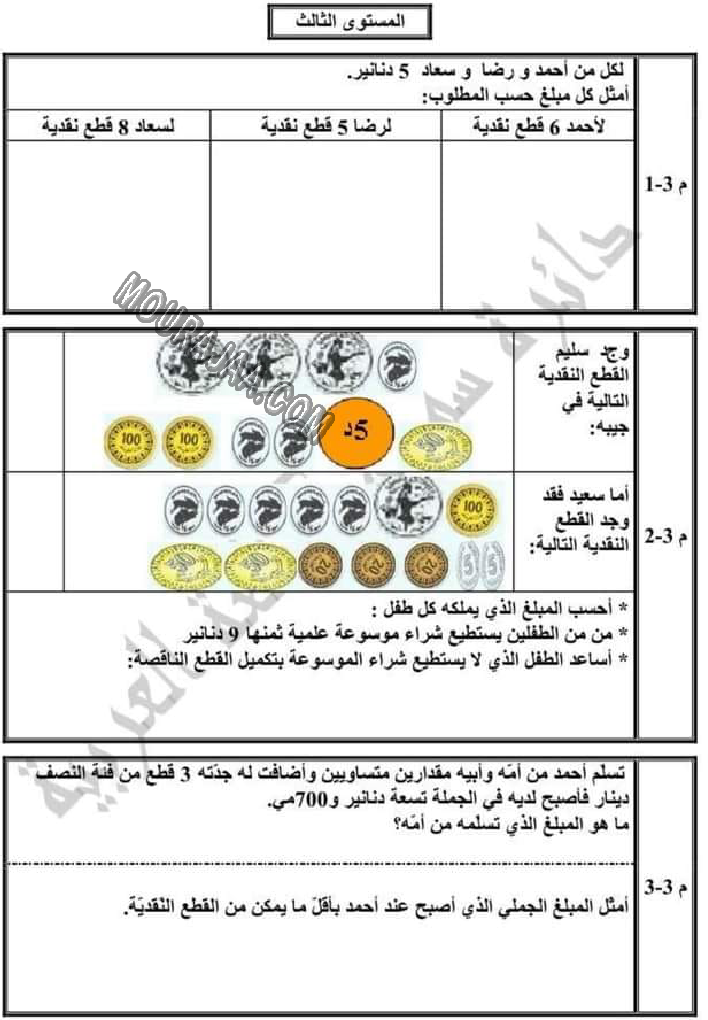 تقييم الرياضيات الثلاثي الاول الوحدة صفر سنة رابعة-5