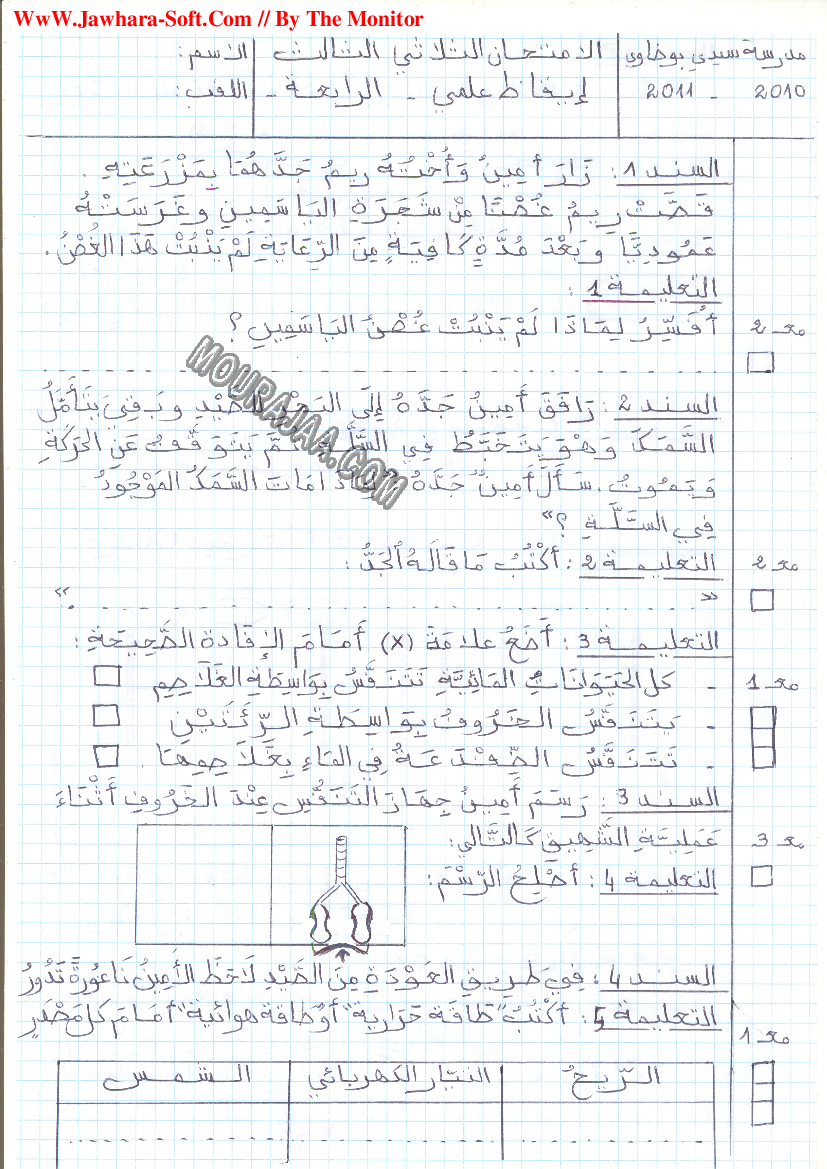 امتحان ايقاظ علمي سنة رابعة ثلاثي الثالث 