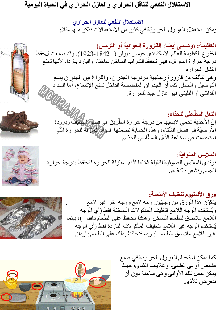 الاستغلال النفعي للناقل الحراري والعازل الحراري في الحياة اليومية