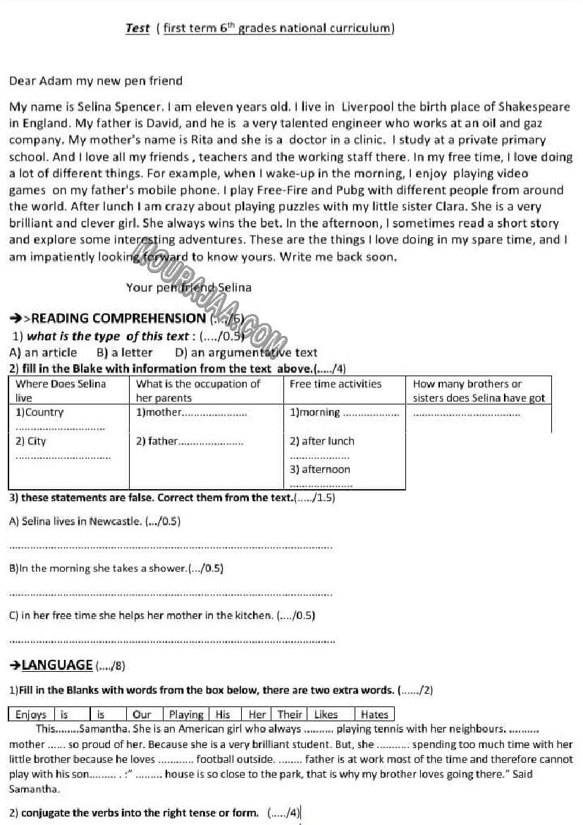 evaluation anglais 6eme 1tr 2022-9