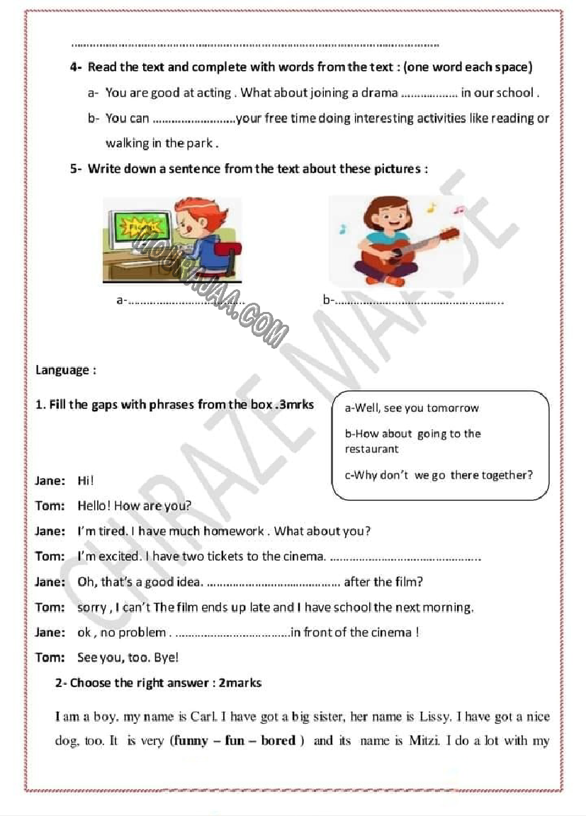evaluation anglais 6eme 1tr avec correction 2022