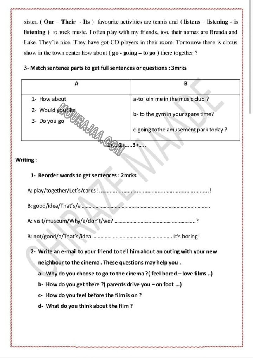 evaluation anglais 6eme 1tr avec correction 2022