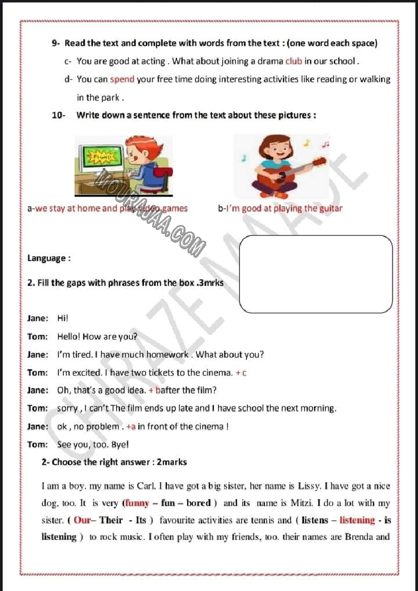 evaluation anglais 6eme 1tr avec correction 2022