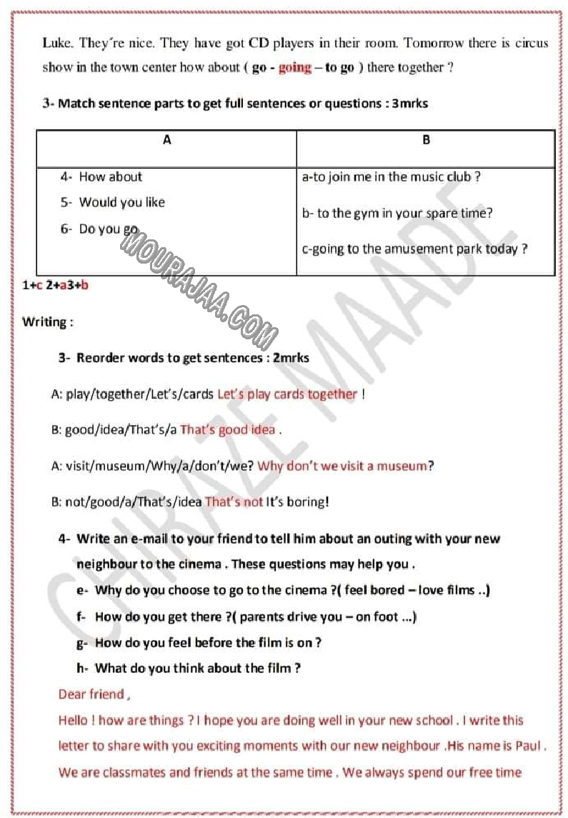 evaluation anglais 6eme 1tr avec correction 2022