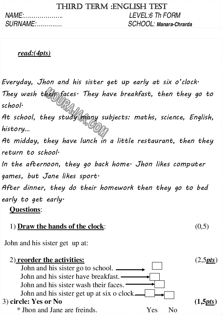 epreuve anglais 6eme 3tr 600