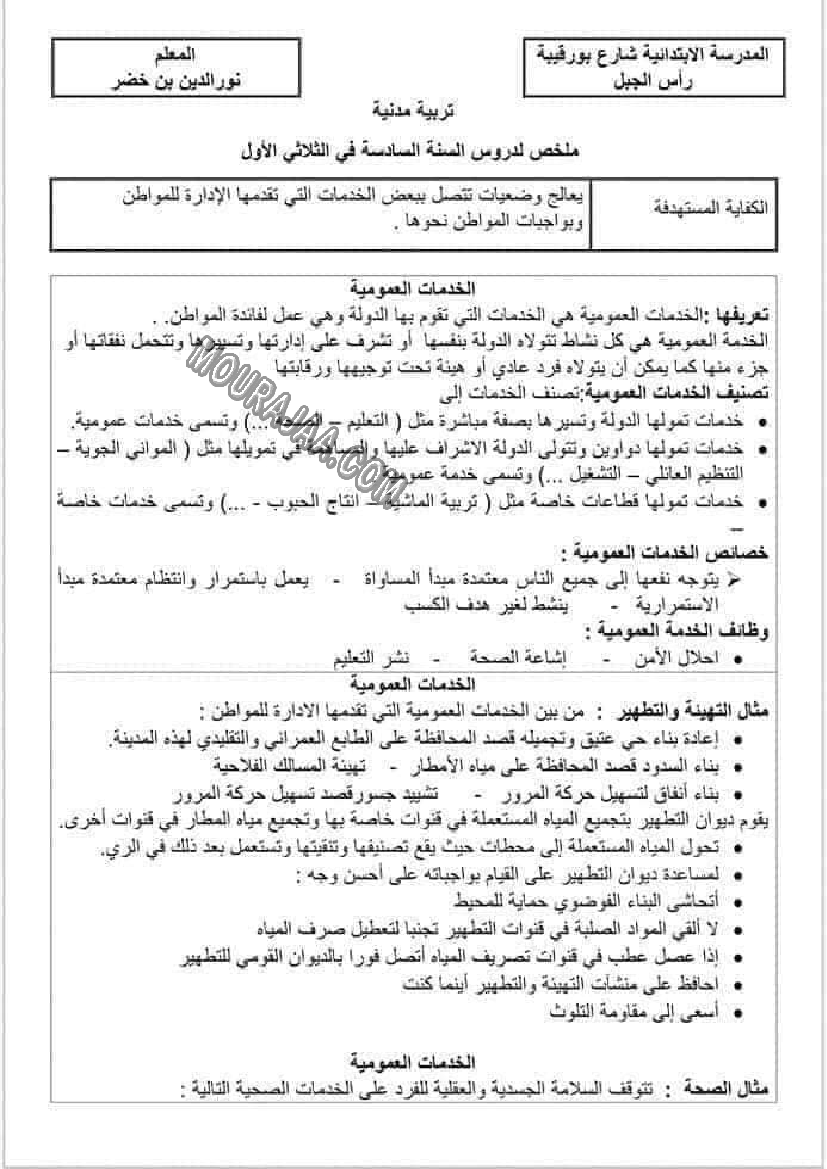 امتحانات التربية المدنية الثلاثي الاول السنة السادسة6