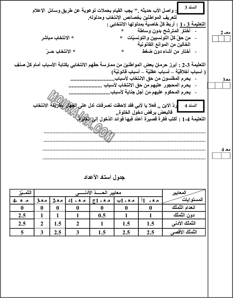 امتحان تربية مدنية سنة سادسة الثلاثي الثالث 